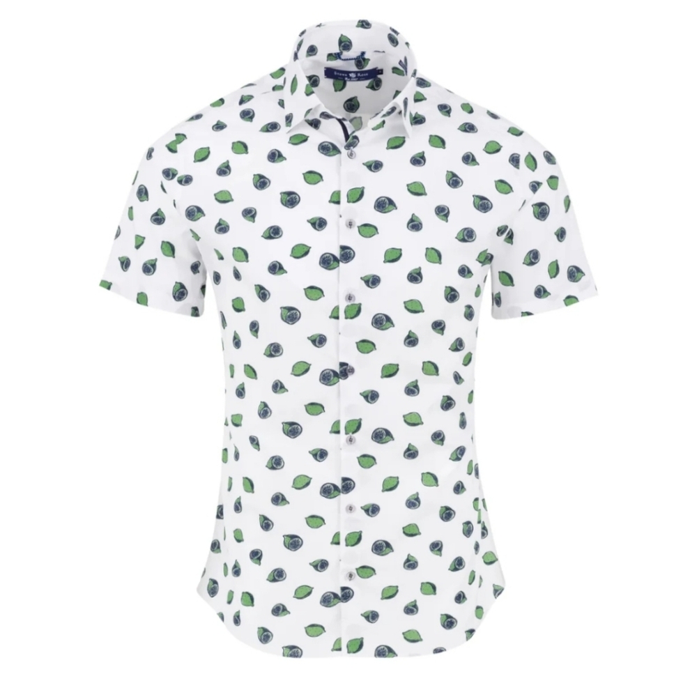 Stone Rose | Lime Print Short Sleeve Button Front Shirt Size XL